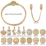 Sterling Silver Golden Ocean Celestial Curated Charm Bracelet Set in 14K Gold Plating