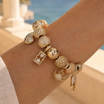 Sterling Silver Golden Ocean Celestial Curated Charm Bracelet Set in 14K Gold Plating (Includes Bracelet And All Charms Shown)