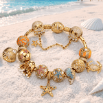 Sterling Silver Marine Ocean Creatures Curated Charm Bracelet Set in 14K Gold Plating (Includes Bracelet And All Charms Shown)