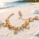 Sterling Silver Marine Ocean Creatures Curated Charm Bracelet Set in 14K Gold Plating (Includes Bracelet And All Charms Shown)