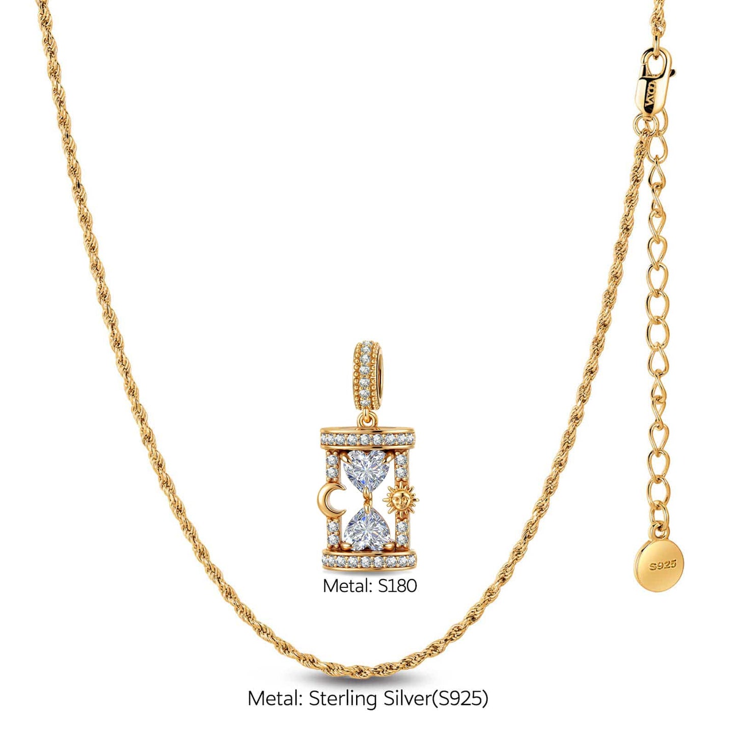 Sterling Silver Sun Moon Hourglass Curated Pendant Necklace Set in 14K Gold Plating