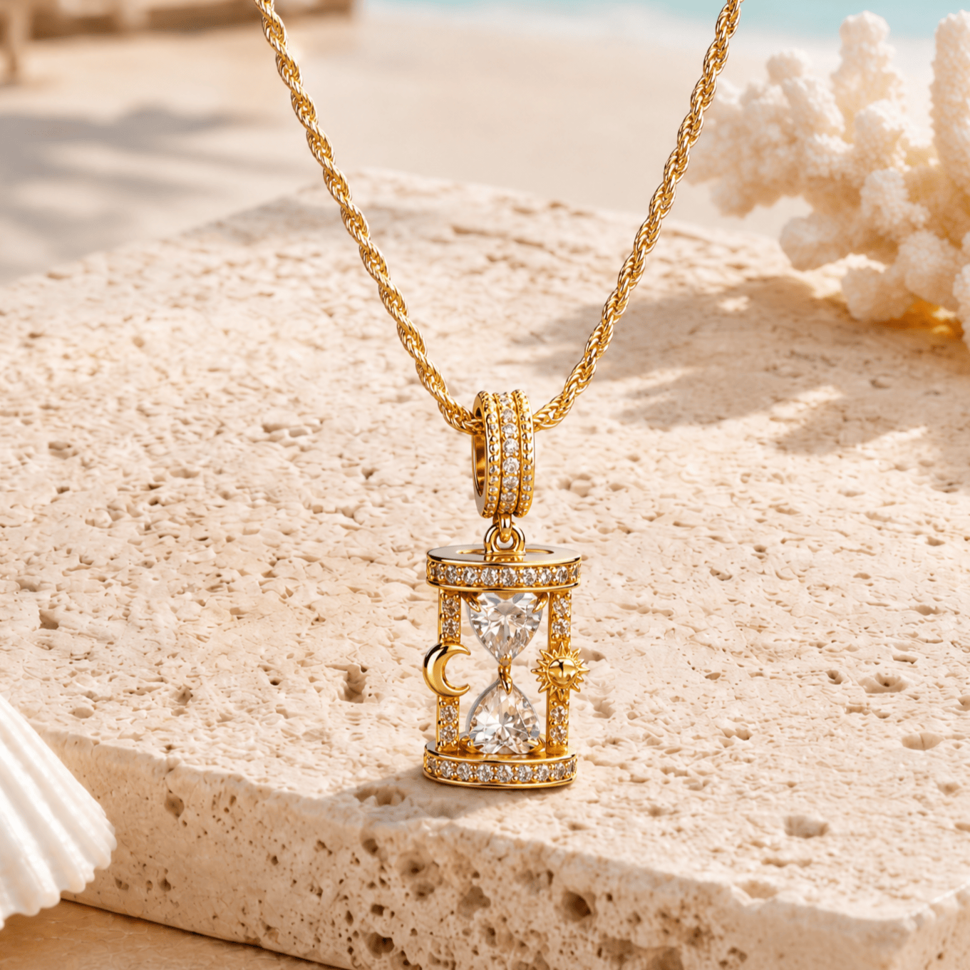 Sterling Silver Sun Moon Hourglass Curated Pendant Necklace Set in 14K Gold Plating