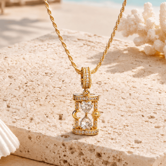 gona- Sterling Silver Sun Moon Hourglass Curated Pendant Necklace Set in 14K Gold Plating