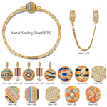 Sterling Silver Volcanic Shore Sunset Nautical Charm Bracelet Set in 14K Gold Plated