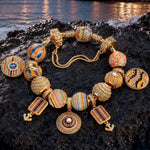 Sterling Silver Volcanic Shore Sunset Nautical Charm Bracelet Set in 14K Gold Plated