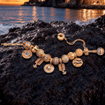 Sterling Silver Volcanic Shore Sunset Nautical Charm Bracelet Set in 14K Gold Plated