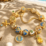 Sterling Silver Tropical Beach Paradise Curated Charm Bracelet Set in 14K Gold Plating