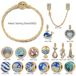 Sterling Silver Azure Nautical Ocean Enamel Curated Charm Bracelet Set in 14K Gold Plating(Includes Bracelet And All Charms Shown)