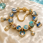 Sterling Silver Azure Nautical Ocean Enamel Curated Charm Bracelet Set in 14K Gold Plating(Includes Bracelet And All Charms Shown)