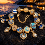 Sterling Silver Azure Nautical Ocean Enamel Curated Charm Bracelet Set in 14K Gold Plating(Includes Bracelet And All Charms Shown)