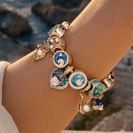 Sterling Silver Azure Nautical Ocean Enamel Curated Charm Bracelet Set in 14K Gold Plating(Includes Bracelet And All Charms Shown)