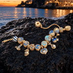 Sterling Silver Azure Nautical Ocean Enamel Curated Charm Bracelet Set in 14K Gold Plating(Includes Bracelet And All Charms Shown)