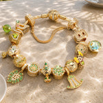 Sterling Silver August Birthstone Peridot Enchanted Grove Curated Charm Bracelet Set in 14K Gold Plating