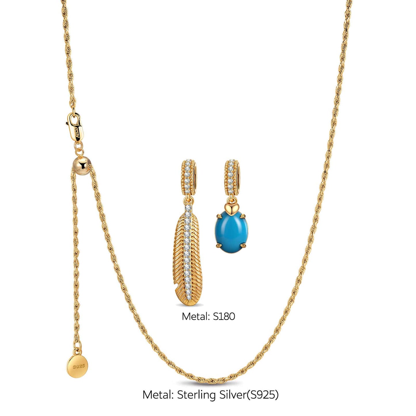 Sterling Silver Coastal Feather, Blue Sea Turtle & Initial Layered Necklace Set