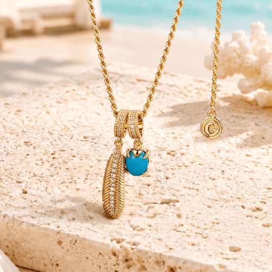 gona- Sterling Silver Coastal Feather, Blue Sea Turtle & Initial Layered Necklace Set
