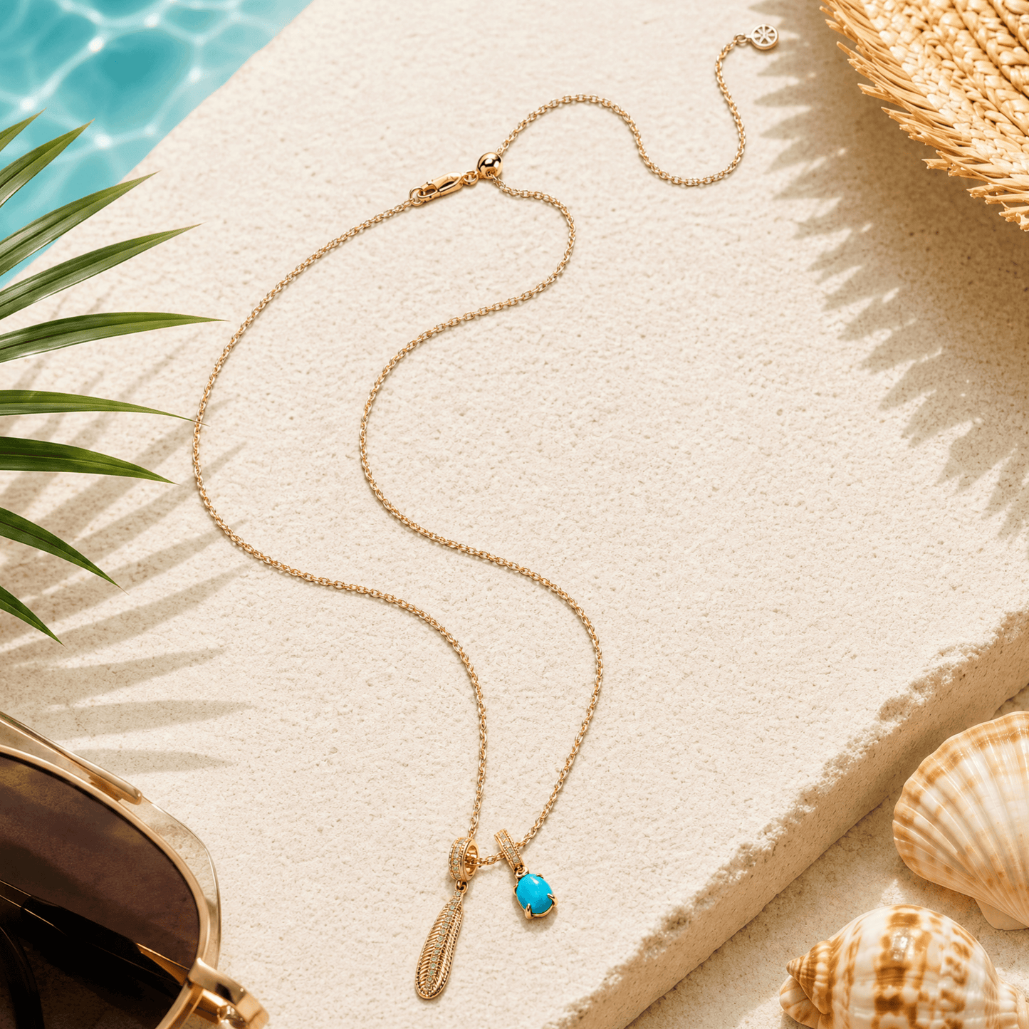 Sterling Silver Coastal Feather, Blue Sea Turtle & Initial Layered Necklace Set