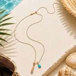 Sterling Silver Coastal Feather, Blue Sea Turtle & Initial Layered Necklace Set