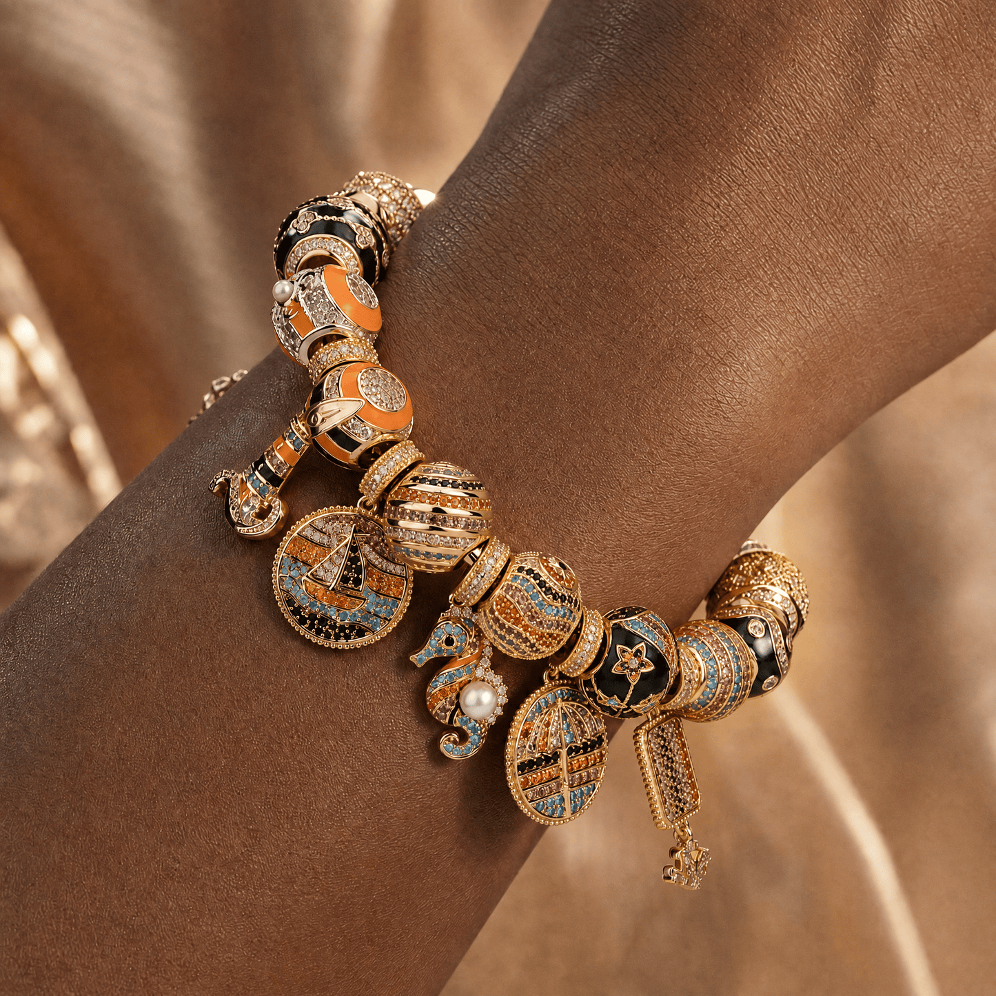 Sterling Silver Ocean Explorer Curated Charm Bracelet Set with 14K Gold Plating (Includes Bracelet And All Charms Shown)