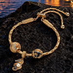 Sterling Silver Seahorse & Starry Sea Curated Charm Bolo Bracelet Set with 14K Gold Plating (Includes Bracelet and All Charms Shown)