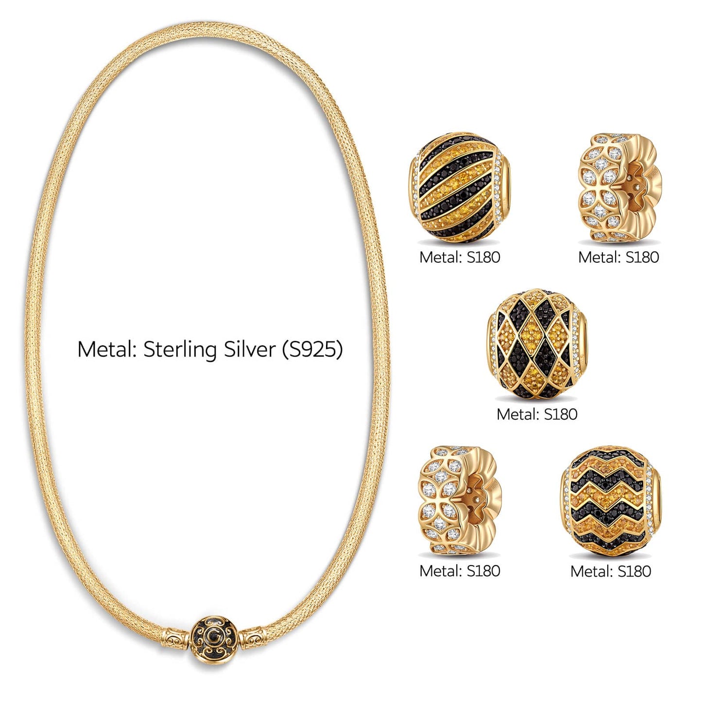 Sterling Silver Black Geometric Pavé Curated Charm Necklace Set (Includes Necklace and All Charms Shown)