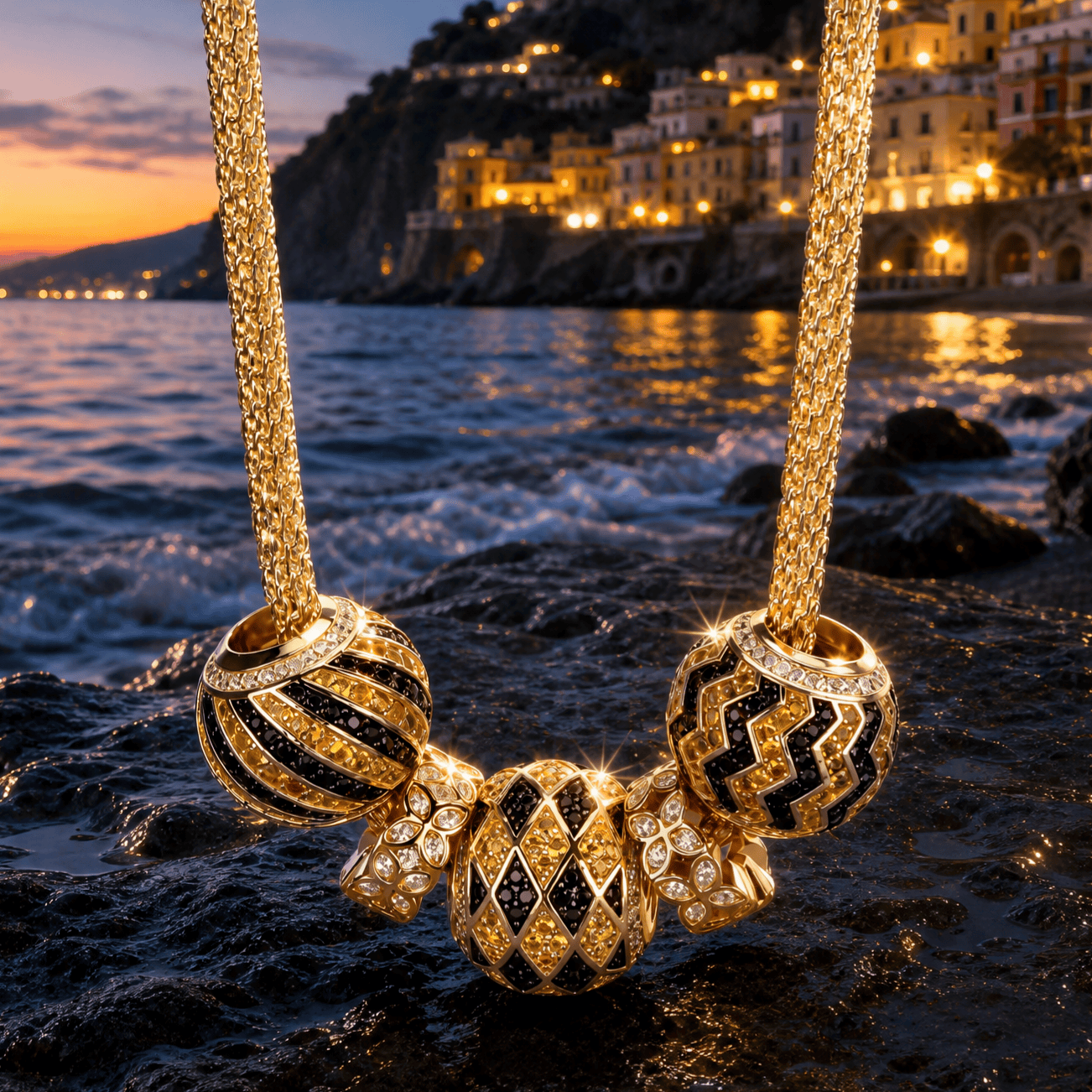 Sterling Silver Black Geometric Pavé Curated Charm Necklace Set (Includes Necklace and All Charms Shown)