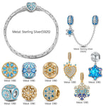 Sterling Silver Winter Dream Snowflake Curated Charm Bracelet Set with Blue Enamel & Pavé Accents (Includes Bracelet and All Charms Shown)