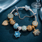 Sterling Silver Frosted Snowflake Winter Dream Curated Bracelet Set with Blue Enamel & Pavé Zircon