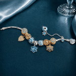 Sterling Silver Frosted Snowflake Winter Dream Curated Bracelet Set with Blue Enamel & Pavé Zircon