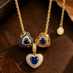 Sterling Silver Royal Romance Blue Heart Curated Charm Necklace Set with 14K Gold Plating (Includes Necklace And All Charms Shown)