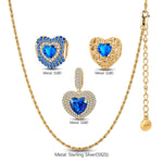 Sterling Silver Royal Romance Blue Heart Curated Charm Necklace Set with 14K Gold Plating (Includes Necklace And All Charms Shown)