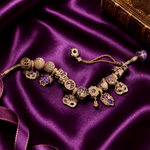 Pre Order Ships On Sep. 17 - Sterling Silver Midnight Masquerade Castle & Spiderweb Charms Bracelet Set With Purple Enamel In 14K Gold Plated
