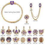 Sterling Silver Midnight Masquerade Castle & Spiderweb Charms Bracelet Set With Purple Enamel In 14K Gold Plated
