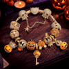 New Arrival - Sterling Silver Golden Pumpkin Masquerade & Ghostly Owl Charms Bracelet Set With Enamel In 14K Gold Plated