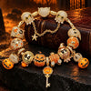 New Arrival - Sterling Silver Golden Pumpkin Masquerade & Ghostly Owl Charms Bracelet Set With Enamel In 14K Gold Plated