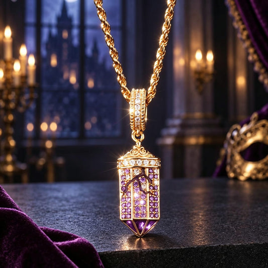 gona- Sterling Silver Midnight Manor Purple Pavé Gothic Window Curated Charm Necklace Set with 14K Gold Plating (Includes Necklace And All Charms Shown)