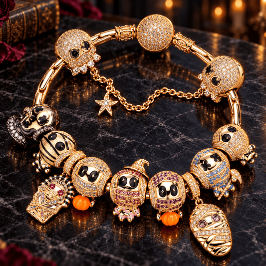 gona- Sterling Silver Mummy Kingdom Halloween Charm Bracelet Set (Includes Bracelet And All Charms Shown)