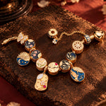 Sterling Silver (S925) JAPONICA REVERIE Moonlit Garden Curated Charm Bracelet Set Featuring Floral, Crane, Cat And Koi Motifs With 14K Gold Plating (Includes Bracelet And All Charms Shown)