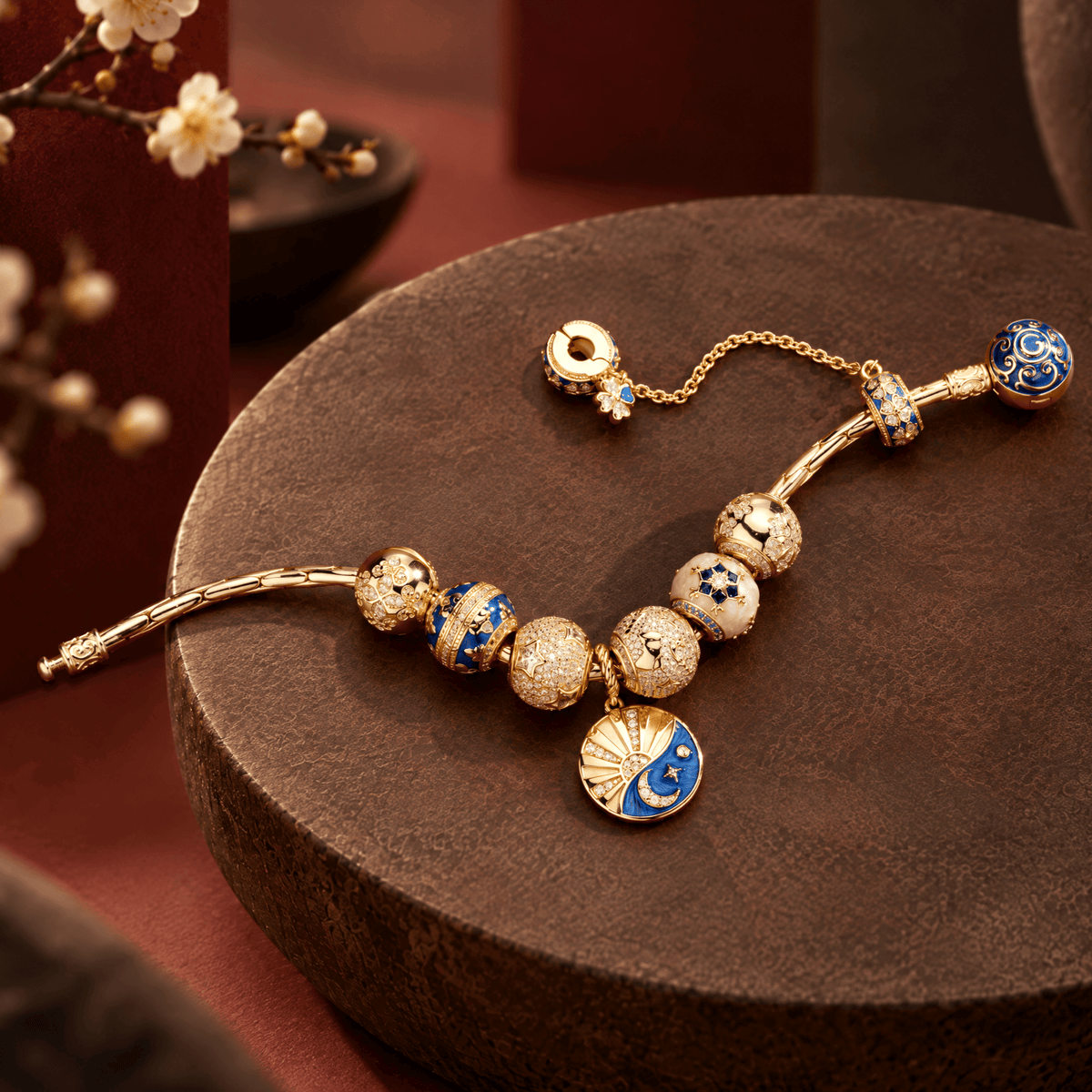 Sterling Silver JAPONICA REVERIE Solstice Moon Charm Bracelet Set with 14K Gold Plating（Includes bracelet and all charms shown.）