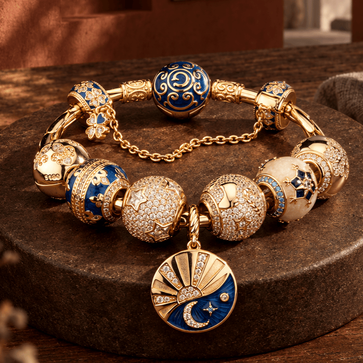 Sterling Silver JAPONICA REVERIE Solstice Moon Charm Bracelet Set with 14K Gold Plating（Includes bracelet and all charms shown.）