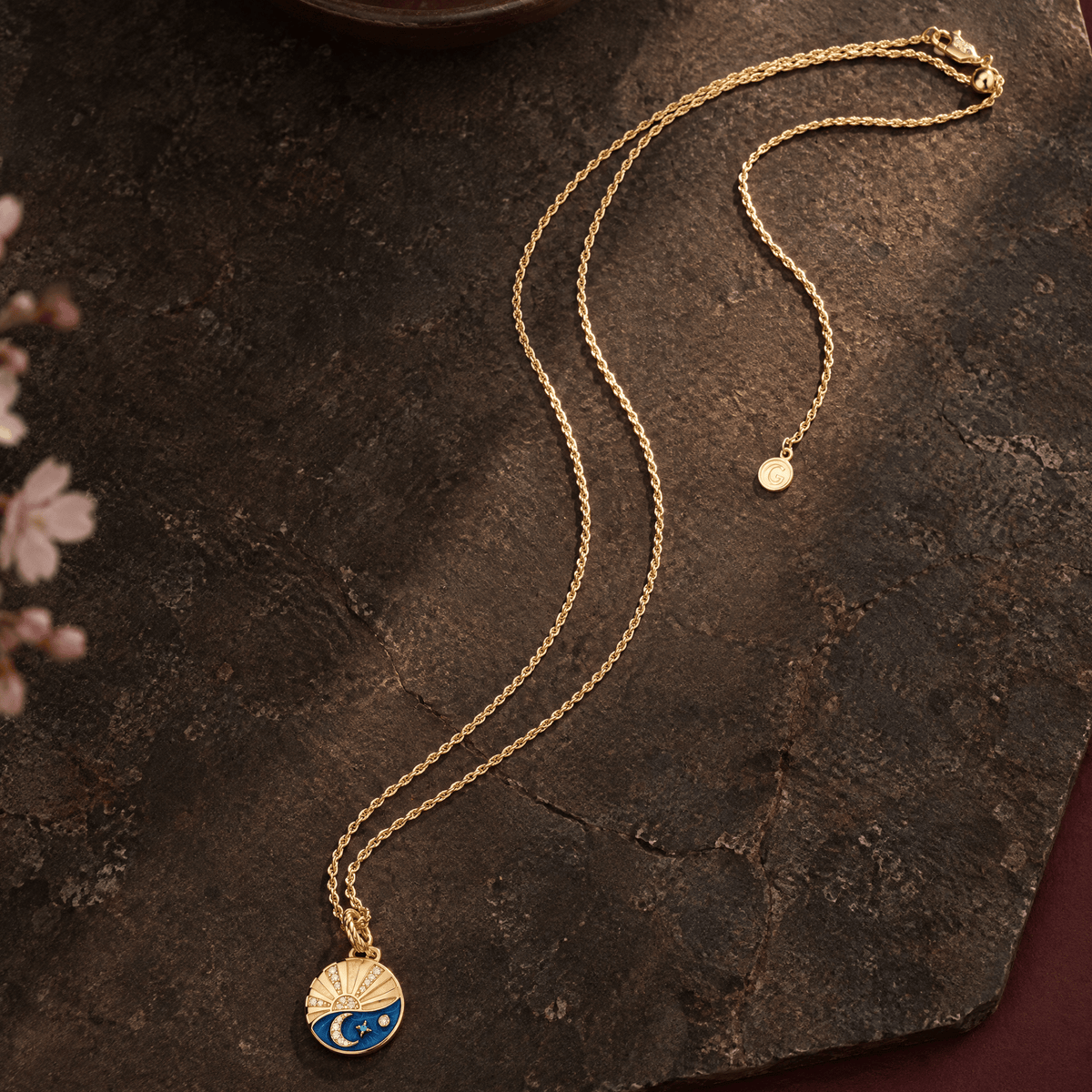 Sterling Silver JAPONICA REVERIE Sun & Moon Enamel Charm Necklace with 14K Gold Plating