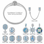 Sterling Silver Sail Across the Swells Charms Bracelet Set With Enamel In White Gold Plated