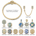 Sterling Silver Sail Across the Swells Charms Bracelet Set With Enamel In 14K Gold Plated (Includes bracelet and all charms shown)