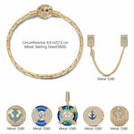 Sterling Silver Brilliant Anchor Charms Bracelet Set With Enamel In 14K Gold Plated