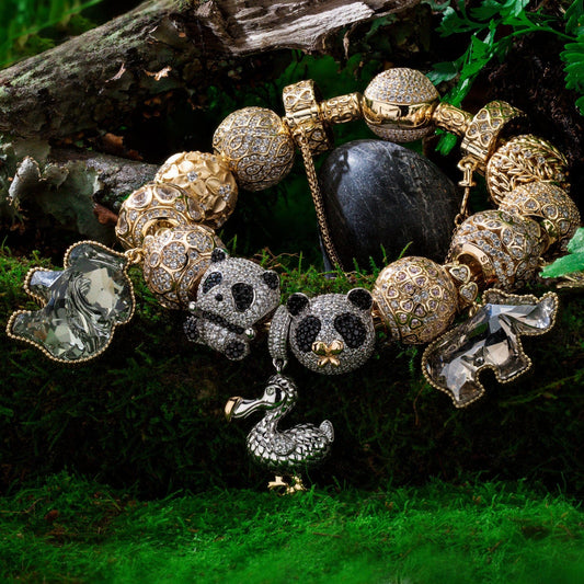 gona- Sterling Silver Wilderness Treasures Charms Bracelet Set with Crystal from Swarovski, Featuring Dual Plating in 14K Gold and White Gold (Includes bracelet and all charms shown)