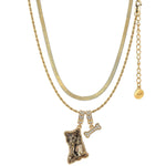 Sterling Silver Yorkie Love Charms Necklace Set with Crystal from Swarovski In 14K Gold Plated