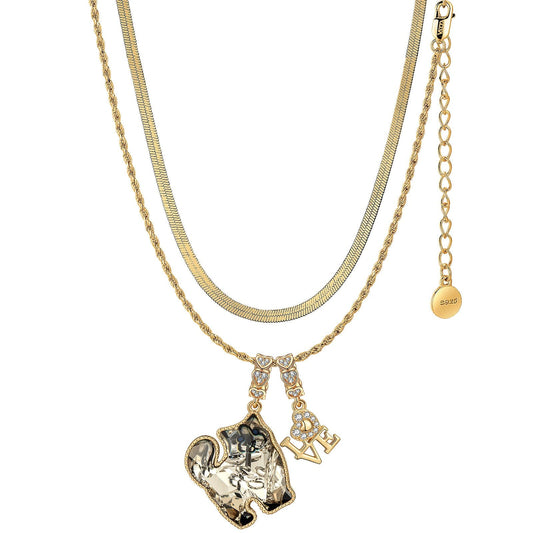 gon- Sterling Silver Feline Elegance Charms Necklace Set with Crystal from Swarovski In 14K Gold Plated