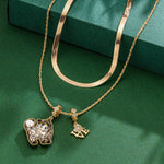 Sterling Silver Feline Elegance Charms Necklace Set with Crystal from Swarovski In 14K Gold Plated