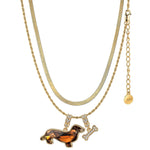 Sterling Silver Puppy Parade Charms Necklace Set with Crystal from Swarovski In 14K Gold Plated