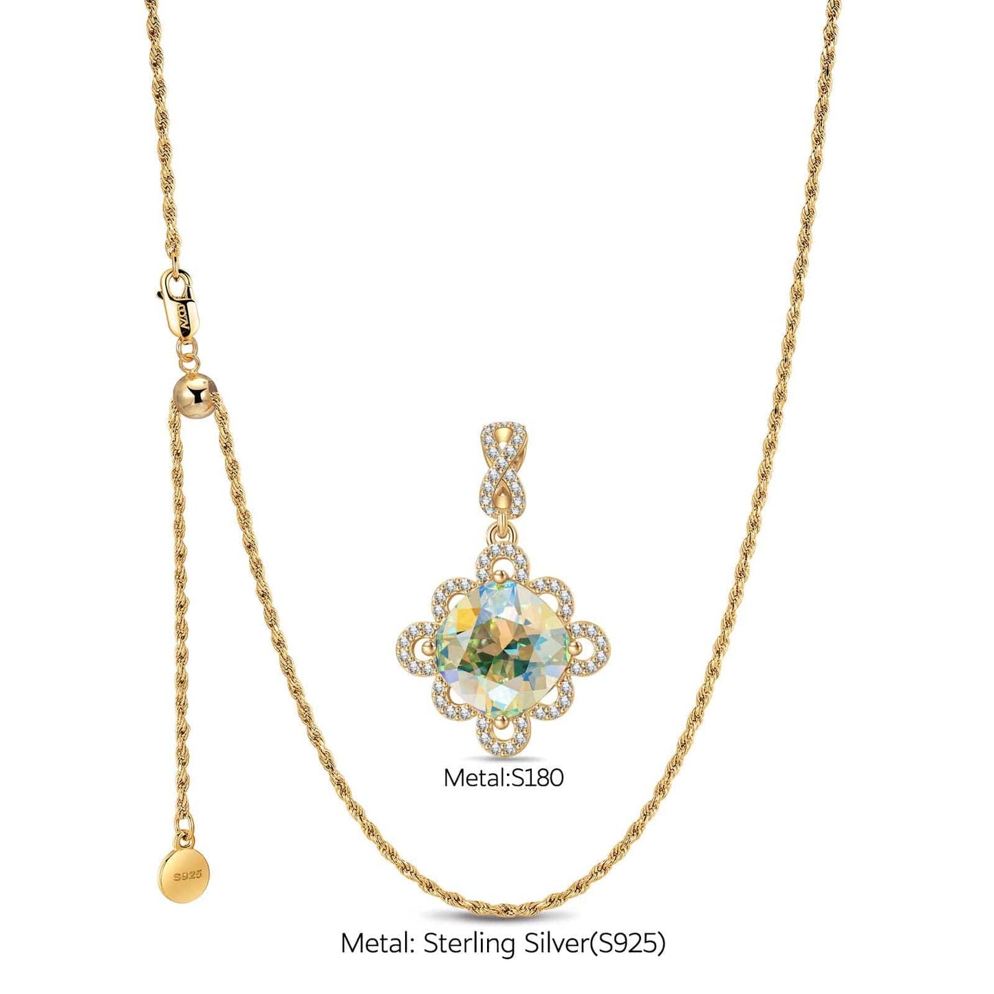 Sterling Silver Adjustable Rope Chain Necklace with Slider Clasp Tender Rose Charms Necklace Set In 14K Gold Plated