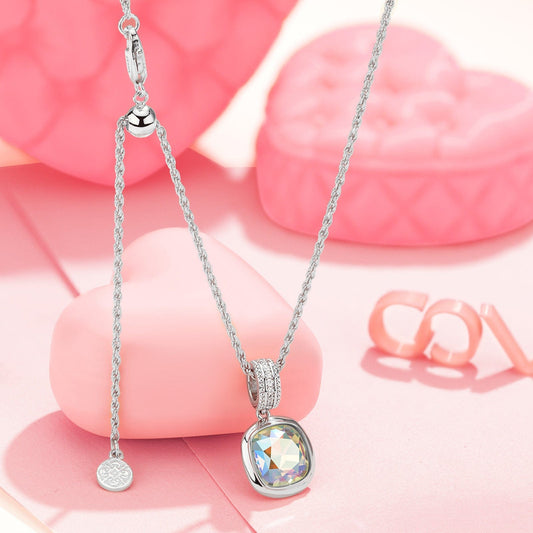 gona- Sterling Silver Adjustable Rope Chain Necklace with Slider Clasp Concinnity Brilliance Charms Necklace Set In White Gold Plated